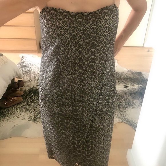 Max Mara Silk Lace Dress in Gray/ Taupe - Picture 8 of 12